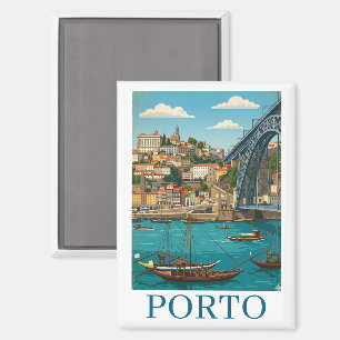 Aimant Voyage à Porto Portugal Couleurs Rétro Vintage