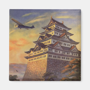 Aimant Voyage au Japon vintage, avion de pagode japonaise