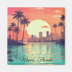 Aimant Voyage coloré vintage rétro Miami Floride
