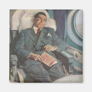 Aimant Voyage d'affaires vintage, lecture sur l'avion