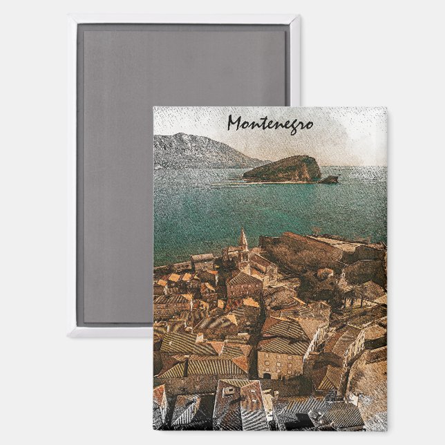 Aimant Voyage dans les Balkans du Monténégro vintage (Recto/Verso)
