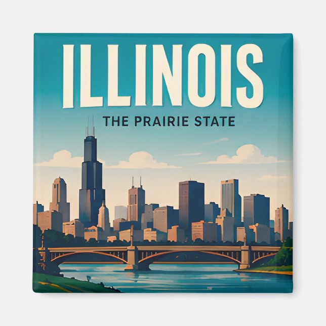 Aimant Voyage dans l'Illinois Chicago Springfield Midwest (Devant)