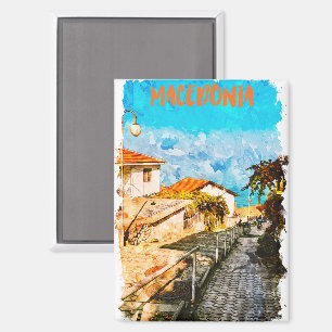 Aimant Voyage d'aquarelle balkanique en Macédoine