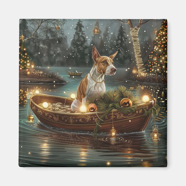 Aimant Voyage de fête de Noël de Bull Terrier (Devant)