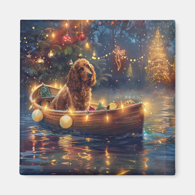 Aimant Voyage de fête de Noël de Cocker Spaniel (Devant)