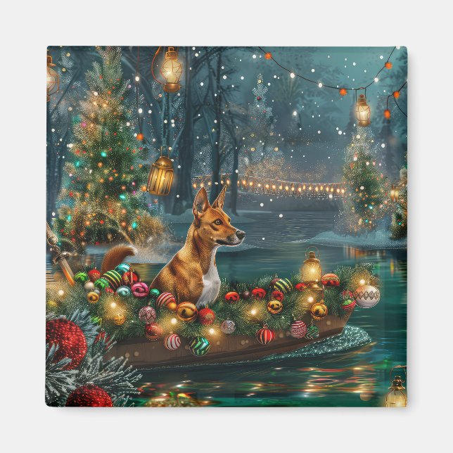 Aimant Voyage de fête de Noël du Basenji (Devant)