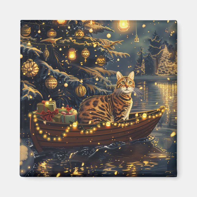 Aimant Voyage de fête de Noël du chat du Bengale (Devant)