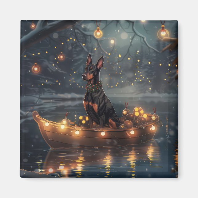 Aimant Voyage de Noël Festif du Doberman (Devant)