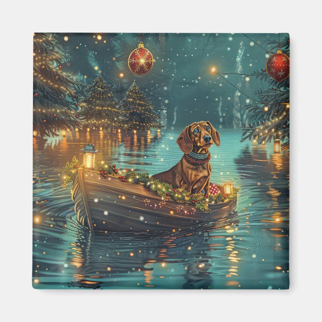 Aimant Voyage de Noël festif du teckel (Devant)