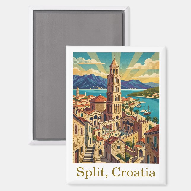 Aimant Voyage en Croatie Dalmatie Split Vintage (Recto/Verso)