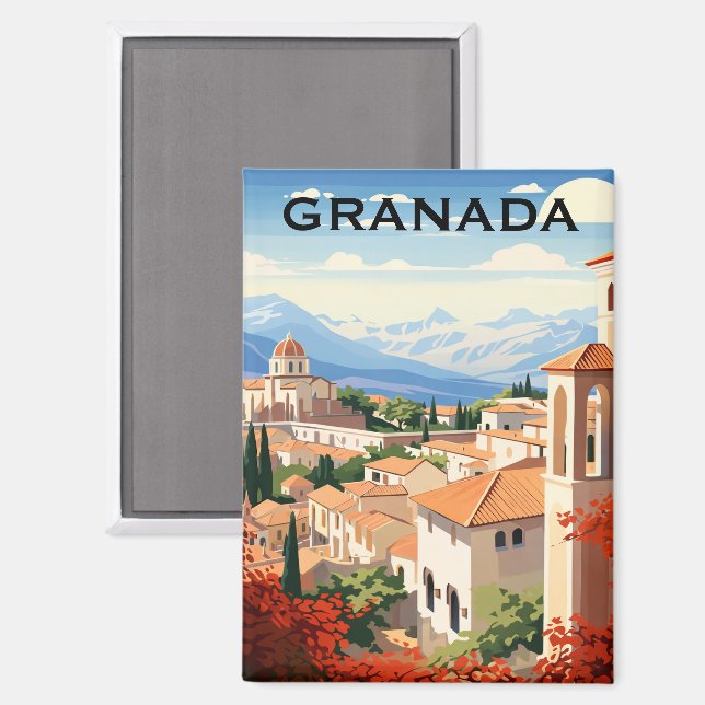 Aimant Voyage en Espagne Grenade Alhambra vintage (Recto/Verso)