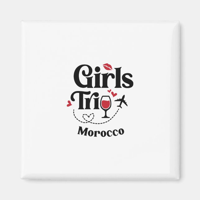 Aimant Voyage Filles au Vin Mignon Maroc Vacances  (Devant)