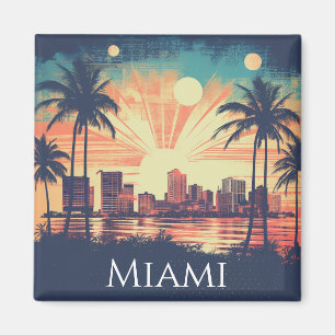 Aimant Voyage Miami Floride Rétro Vintage Lever de Soleil