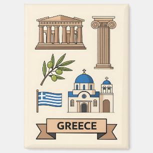 Aimant Voyage Rétro Grèce Symboles Nationaux Iconiques