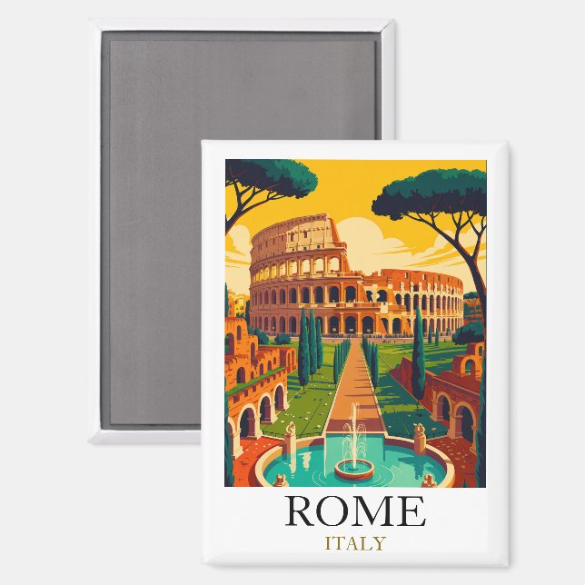 Aimant Voyage Rome Italie Colisée Vintage (Recto/Verso)