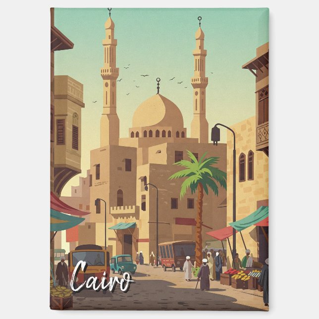 Aimant Voyage vintage au Caire en Egypte (Recto)