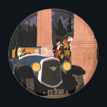 Aimant Voyage vintage, Elégante voiture convertible<br><div class="desc">Illustration vintage image de voyage et de transport présentant une ancienne voiture convertible antique avec des gens allant à une fête fantaisie,  formelle ou le Club Cotillion. Un chauffeur conduit la limousine.</div>