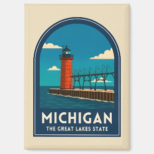 Aimant Voyage Vintage Michigan Phare Paysage Rétro