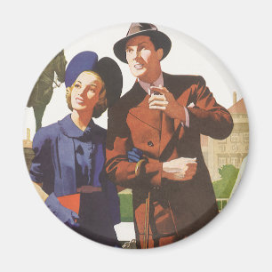 Aimant Voyage Vintage, Touristes en Vacances Visite Touri