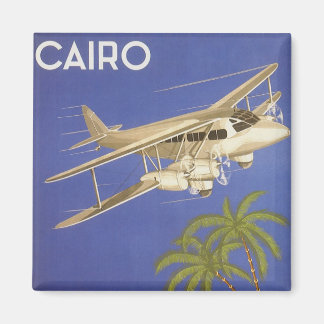 Aimant Voyage Vintage vers Le Caire, Égypte, Avion Biplan