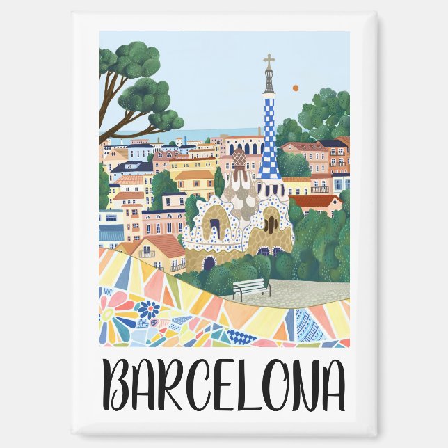 Aimant Vue colorée de Barcelone Espagne (Recto)