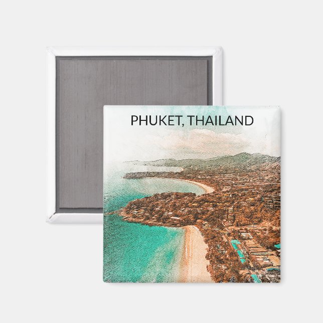 Aimant Vue côtière colorée de Phuket Thaïlande (Recto/Verso)