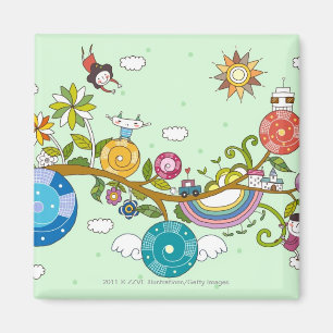 Aimant Vue de côté des enfants jouant sur la branche