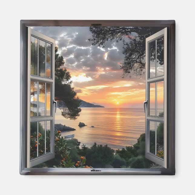 Aimant Vue de la fenêtre Sunset ove Bay (Devant)