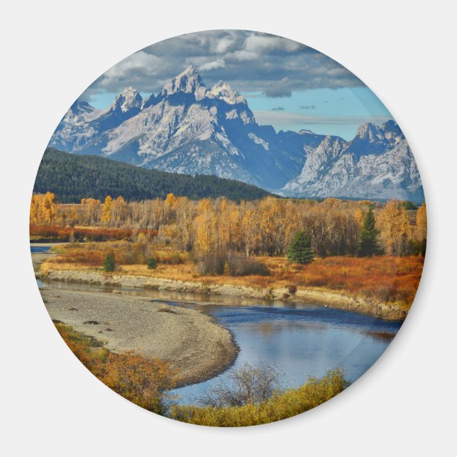 Aimant Vue de la rivière Grand Teton Mountains à l'automn (Devant)