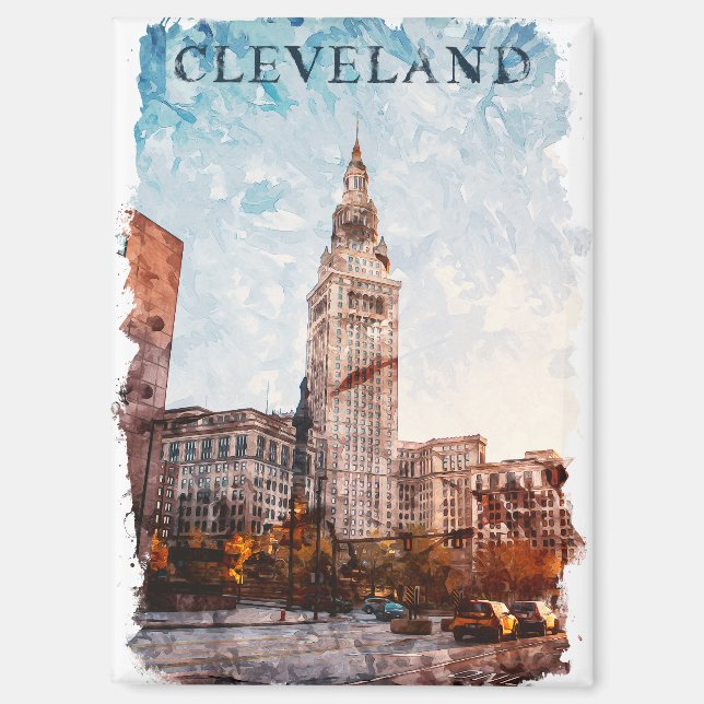 Aimant Vue de la ville de Cleveland Ohio Watercolor (Recto)