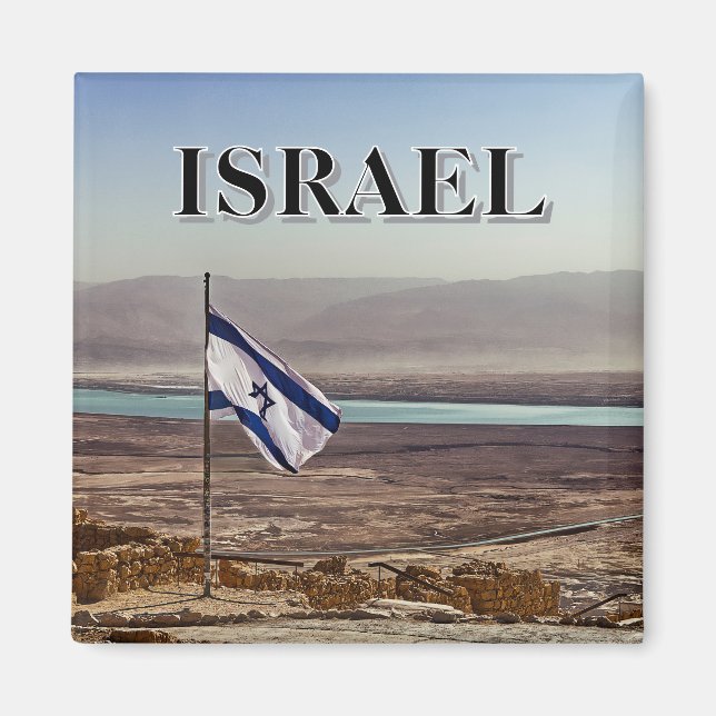 Aimant Vue de Masada avec drapeau israélien (Devant)