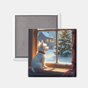 Aimant Vue de Noël matinée du West Highland White Terrier