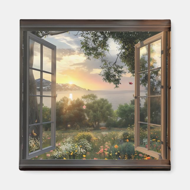 Aimant Vue des fenêtres Printemps et Mer (Devant)