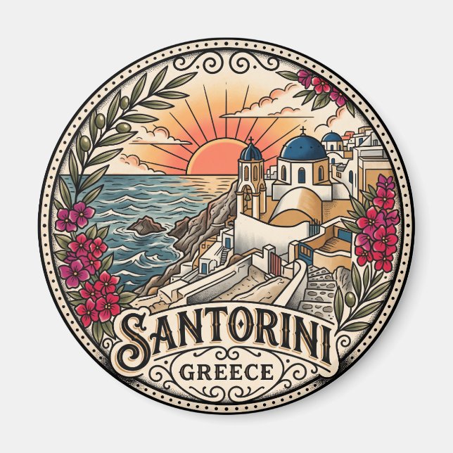 Aimant Vue du coucher de soleil Santorin Grèce (Devant)