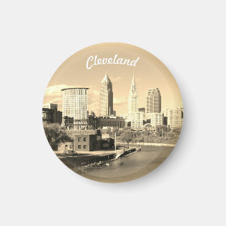 Aimant Vue ensoleillée de la rivière Cleveland en sépia 