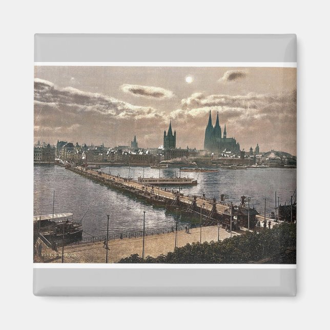 Aimant Vue générale, au clair de lune, Cologne, Rhin, Ge (Devant)