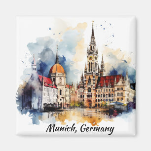 Aimant Vue panoramique de Munich Allemagne Peinture à l'a