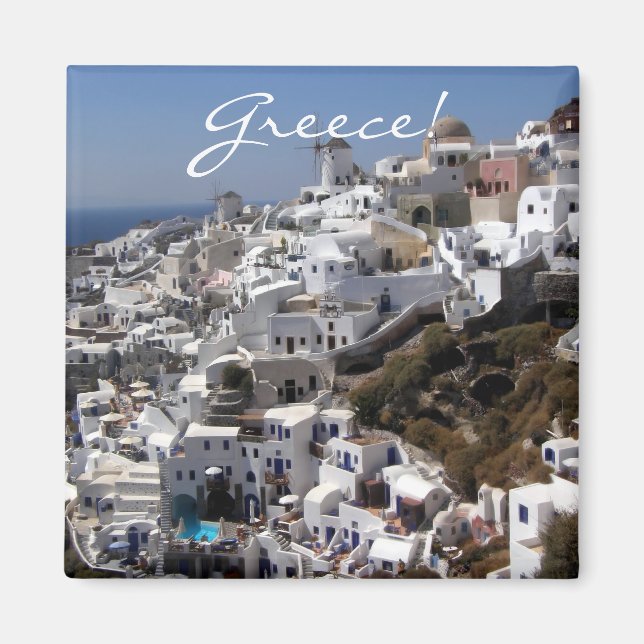 Aimant Vue panoramique sur Oia, Grèce (Devant)