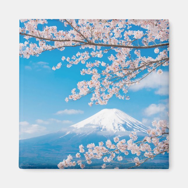 Aimant Vue sur le Mont Fuji aux fleurs de cerisiers (Devant)