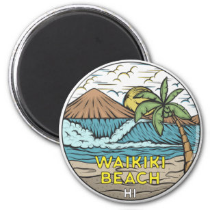 Aimant Waikiki Beach Hawaii Vintage