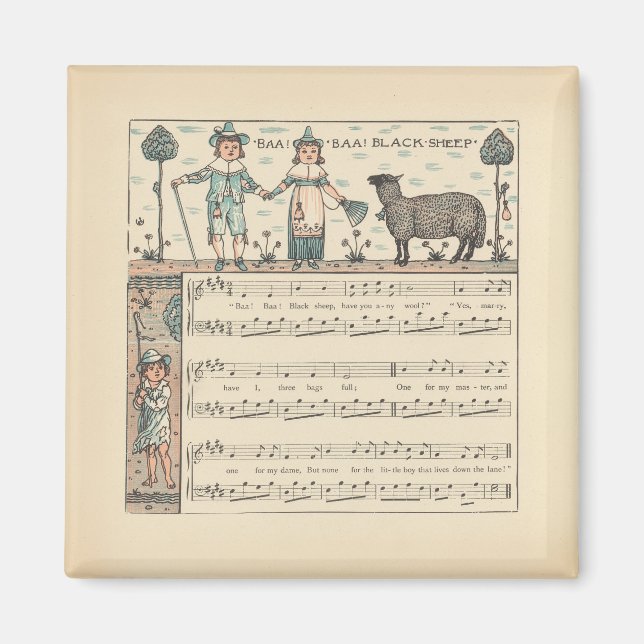 Aimant Walter Crane Baa Baa Mouton Noir Comptine (Devant)