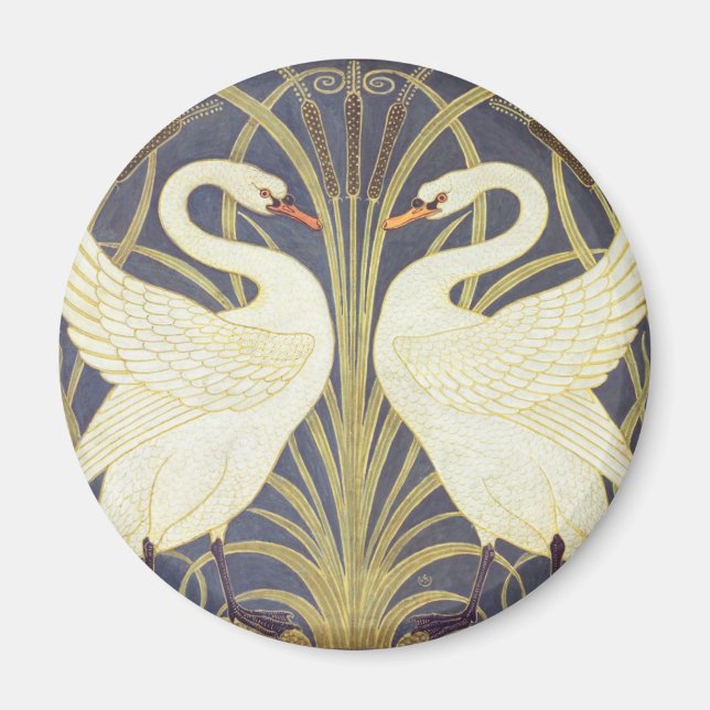 Aimant Walter Crane Cygne, Jonc Et Iris Art Nouveau (Devant)