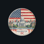 Aimant Washington DC Skyline<br><div class="desc">Montrez votre amour pour la capitale nationale avec ce design audacieux de style vintage à Washington D.C. Doté de l'emblématique bâtiment du Capitole américain, le Washington Monument, et d'un soleil éclatant dans une palette rétro Americana, cet article marie histoire et style. Parfait pour les cadeaux patriotiques, les souvenirs de voyage...</div>