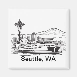 Aimant Washington State Seattle Ferry Line Art