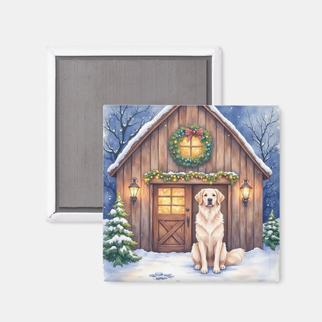 Aimant Watercolor Anatolian Shepherd Dog Rustic Barn (Recto/Verso)