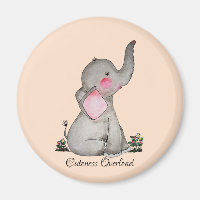 Watercolor Cute Baby Elephant With Blush & Flowers