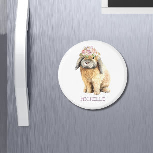 Aimant Watercolor Floral Bunny Rabbit Personalized