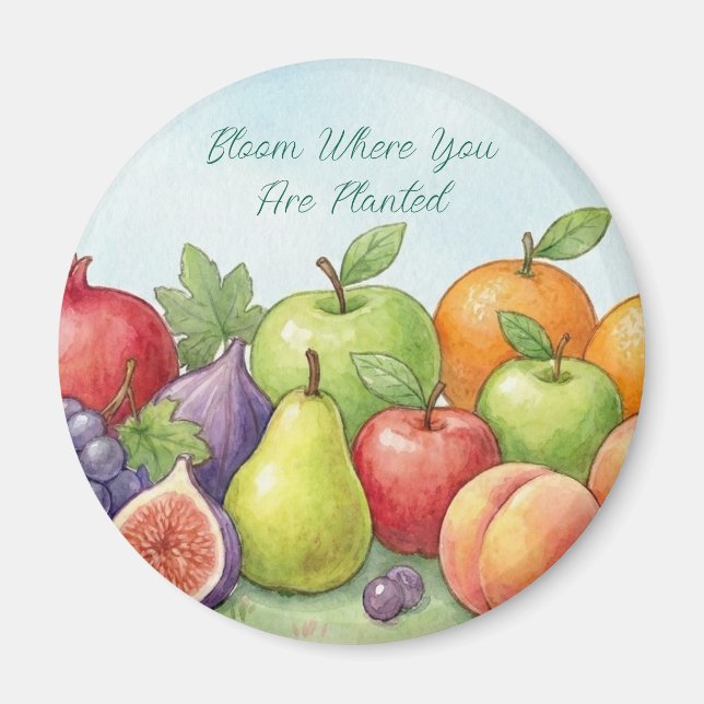 Aimant Watercolor Fruit Abundance, Tu Bishvat Background (Devant)
