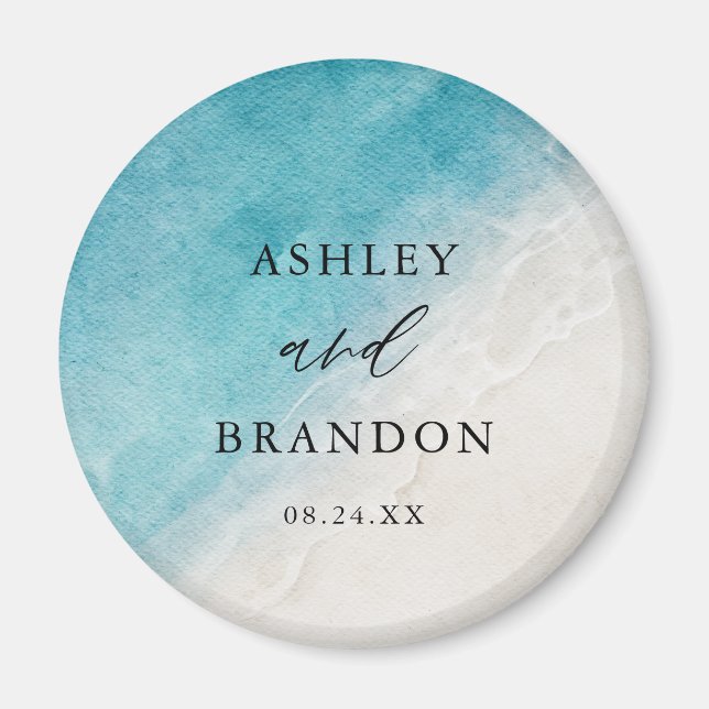 Aimant Watercolor Ocean Summer Beach Wedding Party (Devant)