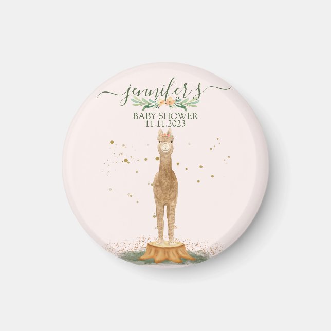 Aimant Watercolor pink Alpaca Baby Shower Animal (Devant)